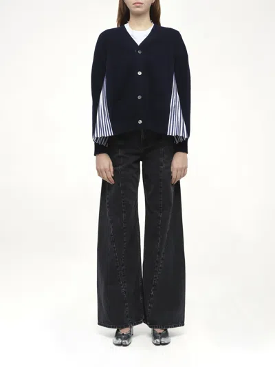 Sacai X Women's Wool Knit X Cotton Poplin Cardigan