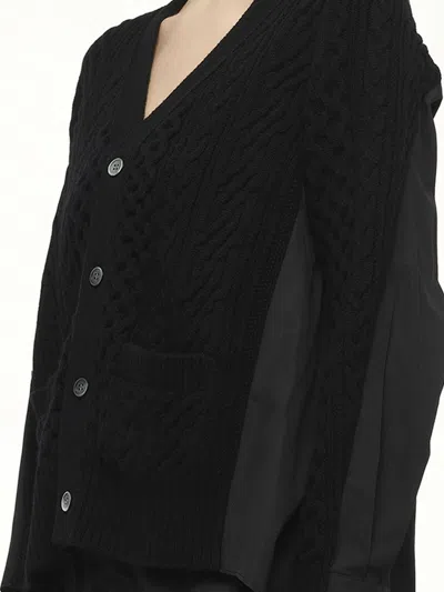 Sacai X Women's Wool Knit X Cotton Poplin Cardigan