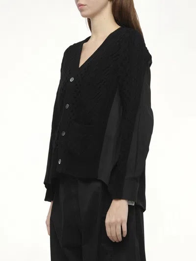 Sacai X Women's Wool Knit X Cotton Poplin Cardigan