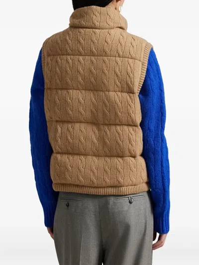Polo Ralph Lauren Cable-knit Wool-cashmere Quilted Vest In Brown