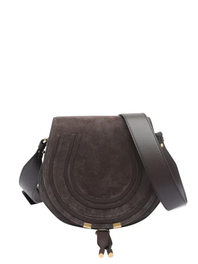 Chloé Marcie Crossbody Bag In Calfskin Suede In Brown
