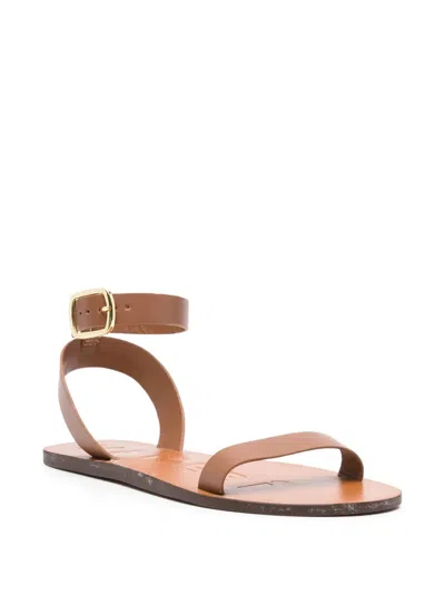 Manebi Leather Gladiator Sandals Ankle Strap Flat In Brown
