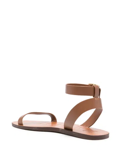 Manebi Leather Gladiator Sandals Ankle Strap Flat In Brown