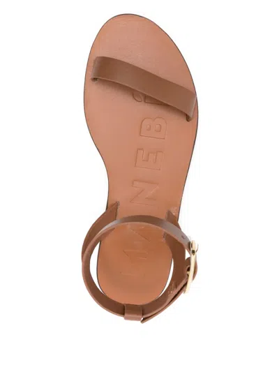 Manebi Leather Gladiator Sandals Ankle Strap Flat In Brown