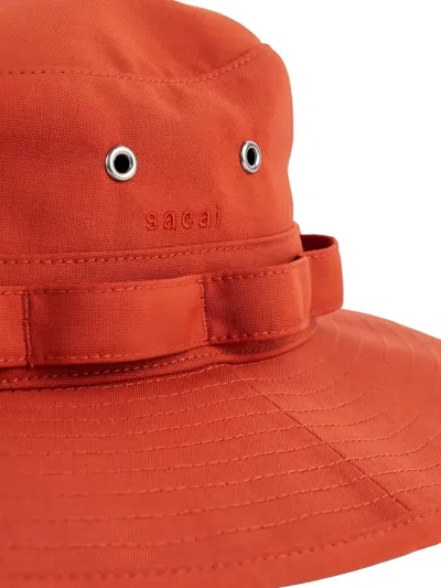 Sacai Embroidered-logo Hat In Orange