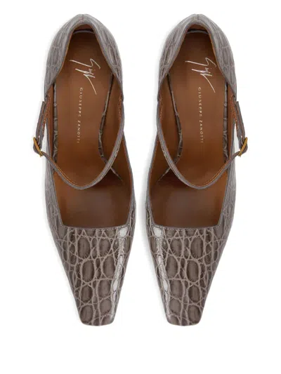 Giuseppe Zanotti 90mm Brita Crocodile-effect Buckle Pumps In Gray