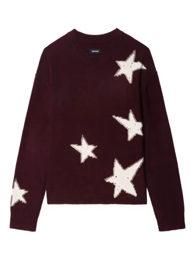 Zadig & Voltaire Cashmere Sweater With Stars In Burgundy