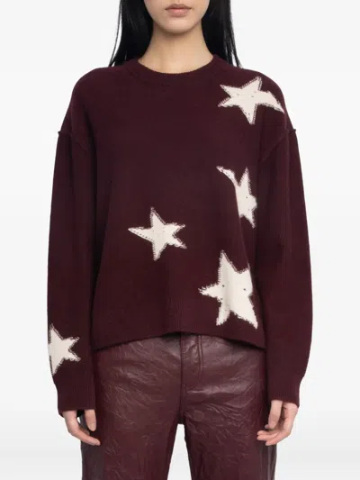 Zadig & Voltaire Cashmere Sweater With Stars In Burgundy