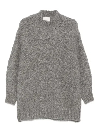 Isabel Marant Relaxed High Neck Sweater With Ribbed Hem And Dropped Shoulders In Gray