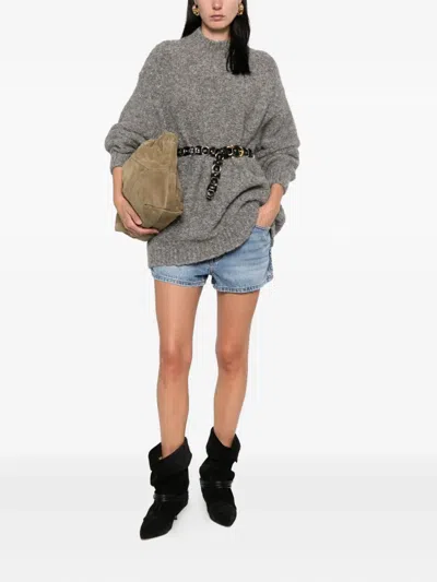 Isabel Marant Relaxed High Neck Sweater With Ribbed Hem And Dropped Shoulders In Gray