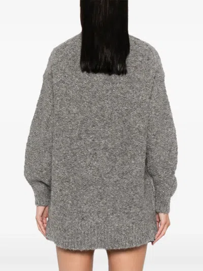 Isabel Marant Relaxed High Neck Sweater With Ribbed Hem And Dropped Shoulders In Gray