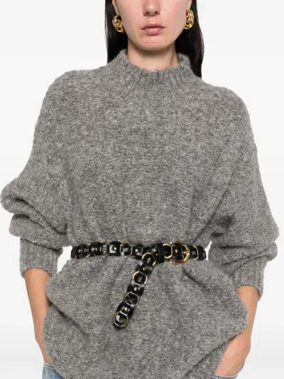 Isabel Marant Relaxed High Neck Sweater With Ribbed Hem And Dropped Shoulders In Gray