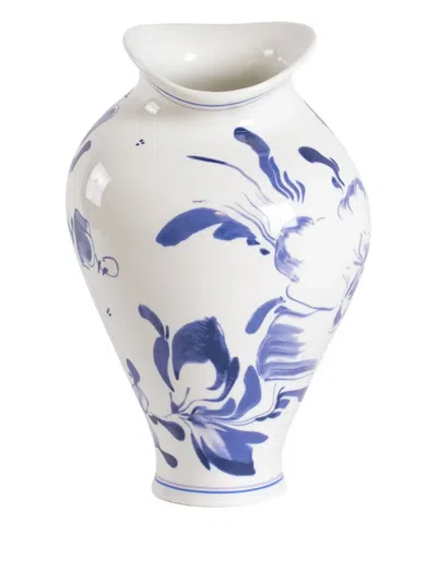 Seletti Floral-print Porcelain Vase In White