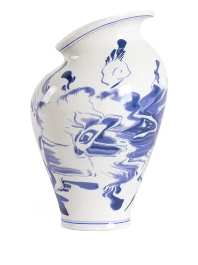 Seletti Floral-print Porcelain Vase In White