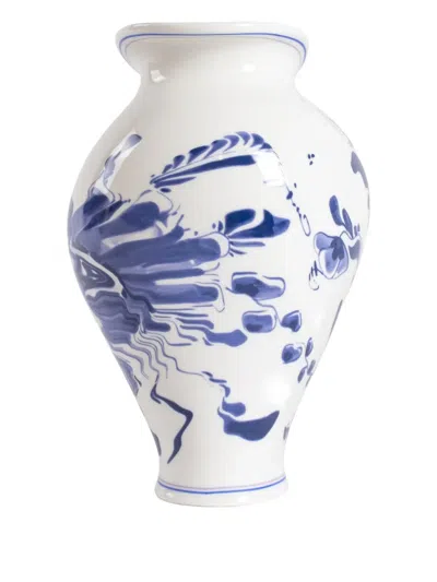 Seletti Floral-print Porcelain Vase In White