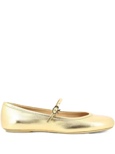 Gianvito Rossi Buckle-strap Round-toe Ballet Flats In Yellow