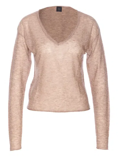 Pinko Salomone Wool Sweater With Micro Sequins In Pink