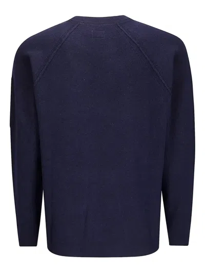 C.p. Company Logo Wool Crewneck Sweater In Blue