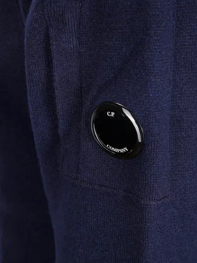 C.p. Company Logo Wool Crewneck Sweater In Blue