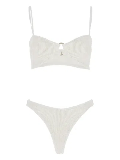 Hunza G 'misty' White Bikini With Fixed Spaghetti Straps And Cut-out With Ring In White