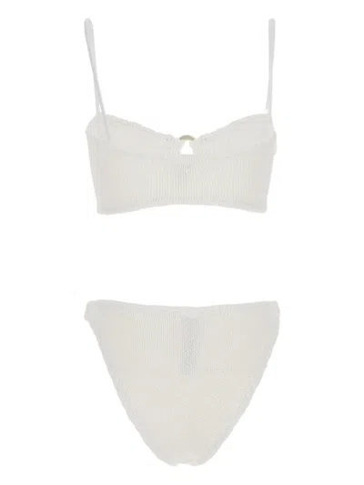 Hunza G 'misty' White Bikini With Fixed Spaghetti Straps And Cut-out With Ring In White