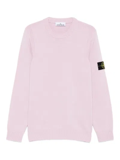 Stone Island Logo-patch Crew-neck Wool Sweater In Pink