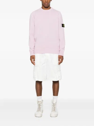 Stone Island Logo-patch Crew-neck Wool Sweater In Pink