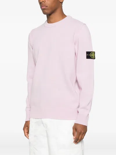 Stone Island Logo-patch Crew-neck Wool Sweater In Pink