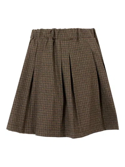 Barrow Pleated Check-pattern Skirt In Brown