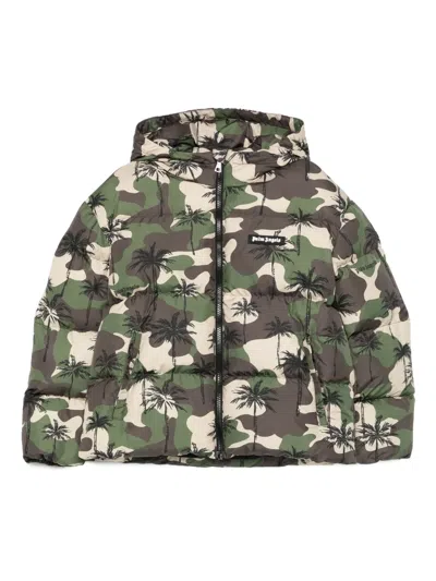 Palm Angels Palm-tree Camouflage Puffer Jacket In Brown
