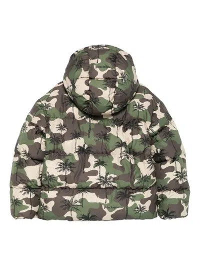 Palm Angels Palm-tree Camouflage Puffer Jacket In Brown