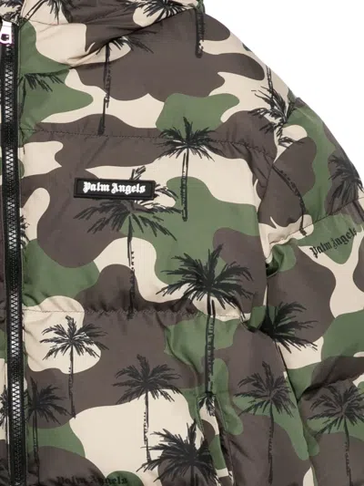 Palm Angels Palm-tree Camouflage Puffer Jacket In Brown