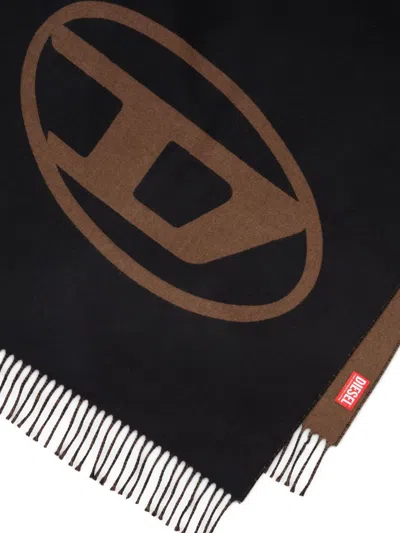 Diesel S-tevie Oval-logo Fringed Scarf In Black