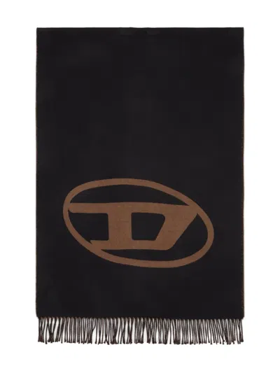 Diesel S-tevie Oval-logo Fringed Scarf In Black