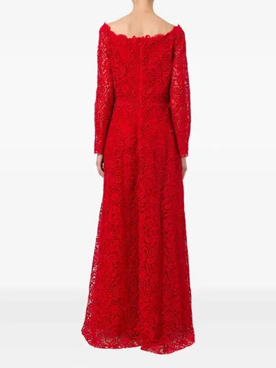 Valentino Floral Lace Detail Dresswide In Red