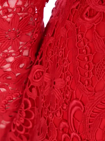 Valentino Floral Lace Detail Dresswide In Red