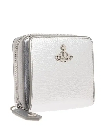 Vivienne Westwood Zip Medium Wallet Faux Leather Silver One Size Unisex In Gray