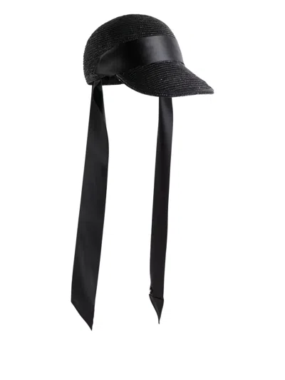 Sacai Straw Baseball Cap In Black