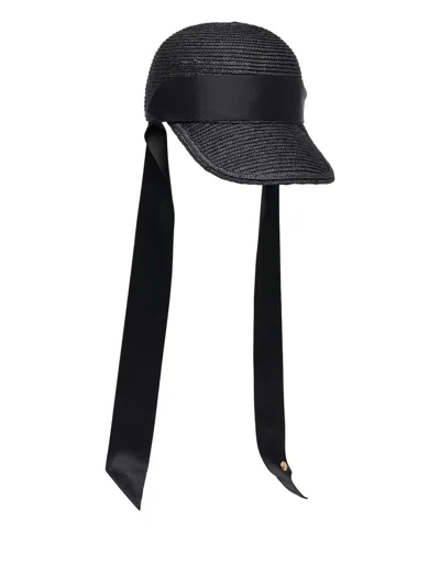 Sacai Straw Baseball Cap In Black