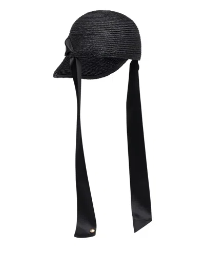Sacai Straw Baseball Cap In Black