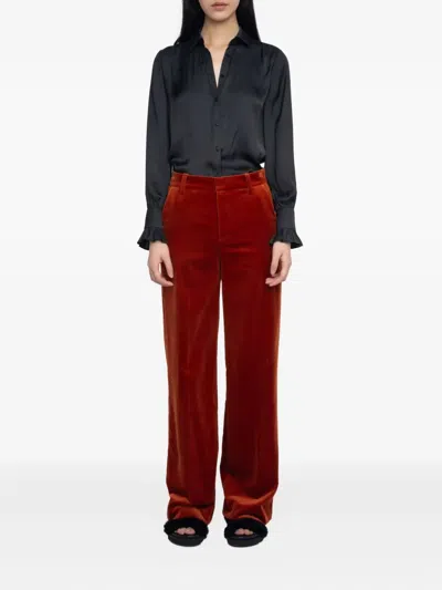 Zadig & Voltaire Wide-leg Velvet Trousers In Red