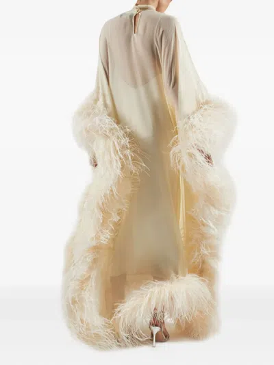 Taller Marmo Feather-trimmed Silk Maxi Dress In Neutral