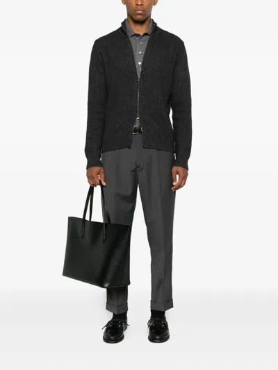 Tom Ford Grey Long-sleeved Polo Shirt With Classic Collar And Refined Trim In Gray