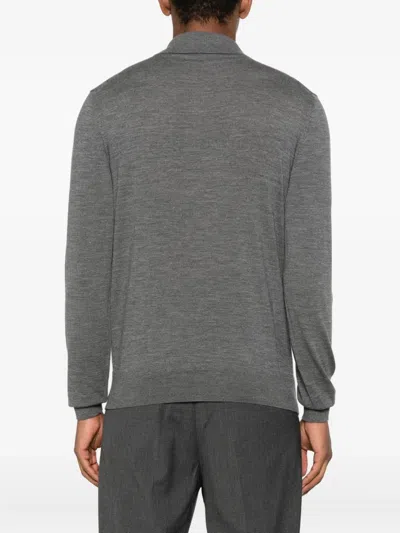 Tom Ford Grey Long-sleeved Polo Shirt With Classic Collar And Refined Trim In Gray