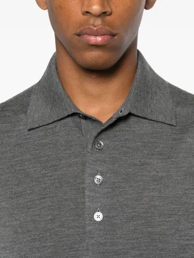 Tom Ford Grey Long-sleeved Polo Shirt With Classic Collar And Refined Trim In Gray