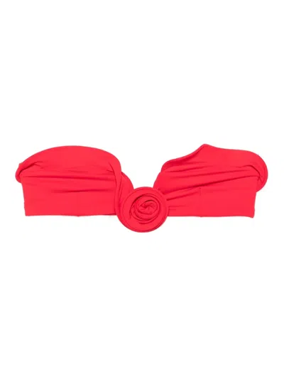 Magda Butrym Rose-embellished Bandeau Bikini Top In Red