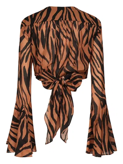 The Andamane Zebra-print Tie-front Blouse In Multi