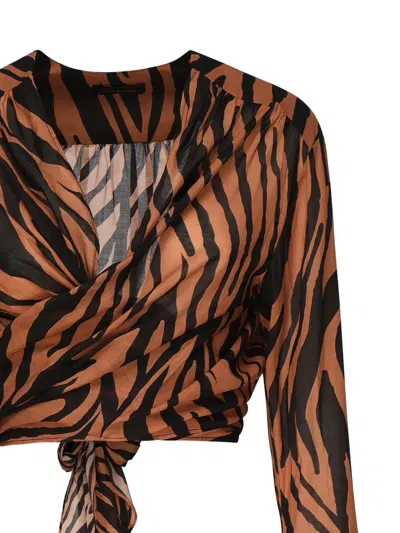 The Andamane Zebra-print Tie-front Blouse In Multi