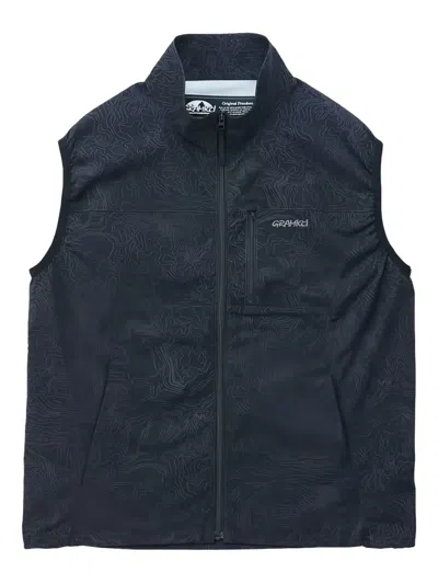 Gramicci Topographic-print Zip Gilet In Blue