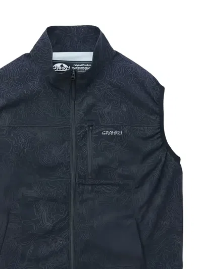 Gramicci Topographic-print Zip Gilet In Blue